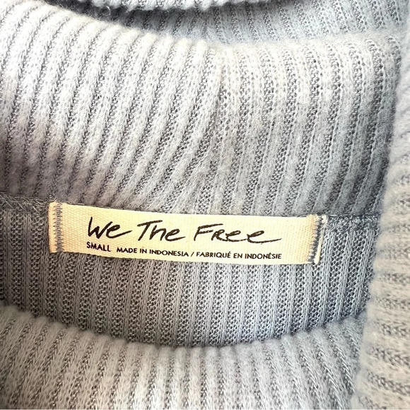 Free People Ribbed Cowl Neck Pale Blue Long Sleeve Lounge Cozy Top Small - Picture 4 of 9